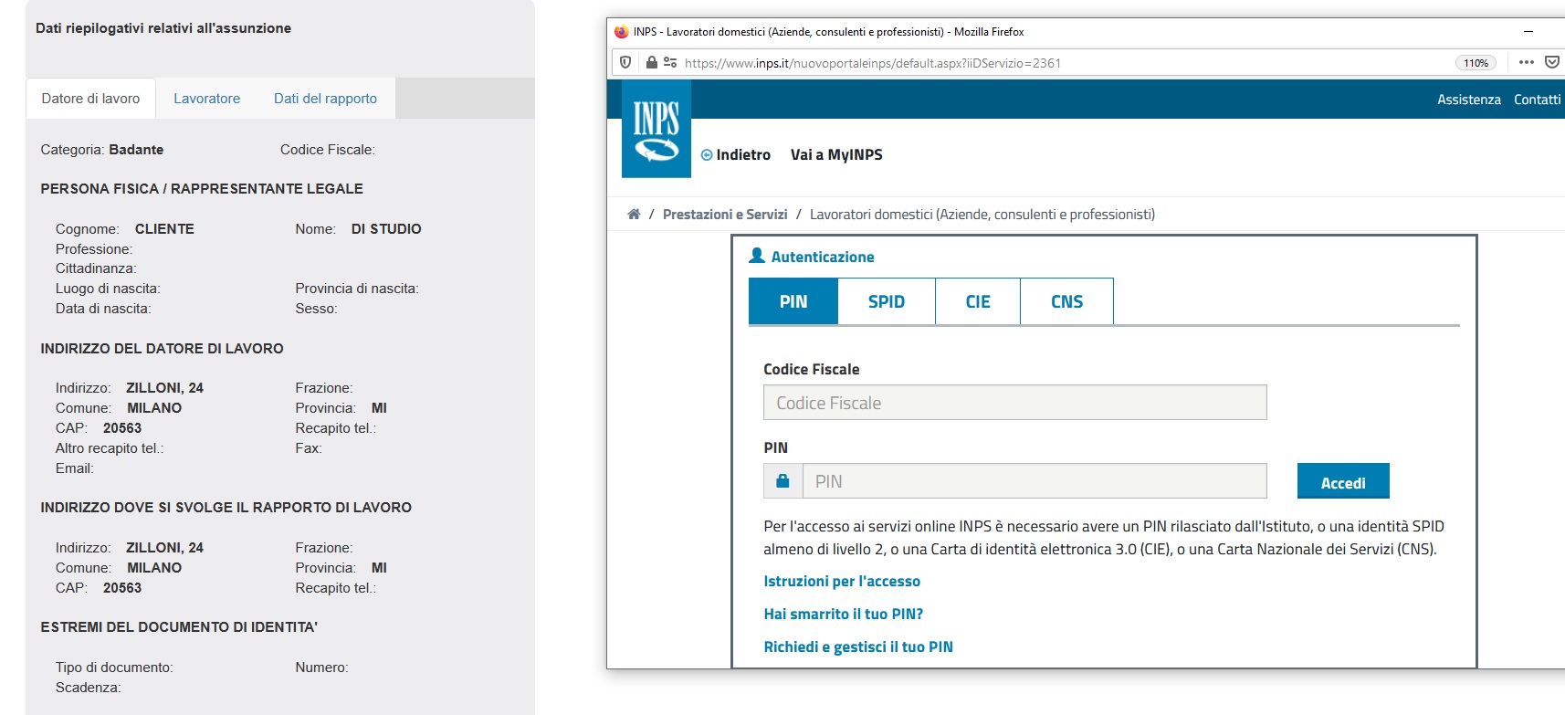 Comunicazione dell'assunzione di colf a badanti all'inps